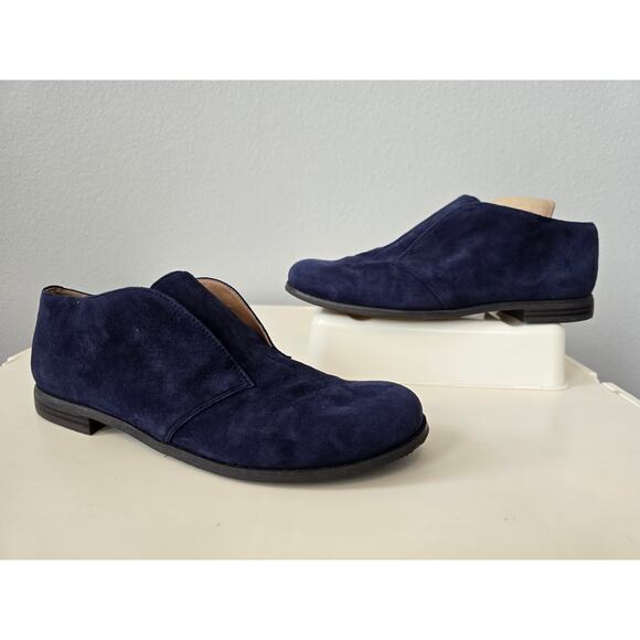 Franco Sarto Navy Suede Slip-On Flats Women's Size 7M Minimalist Chic Leather - Picture 1 of 7